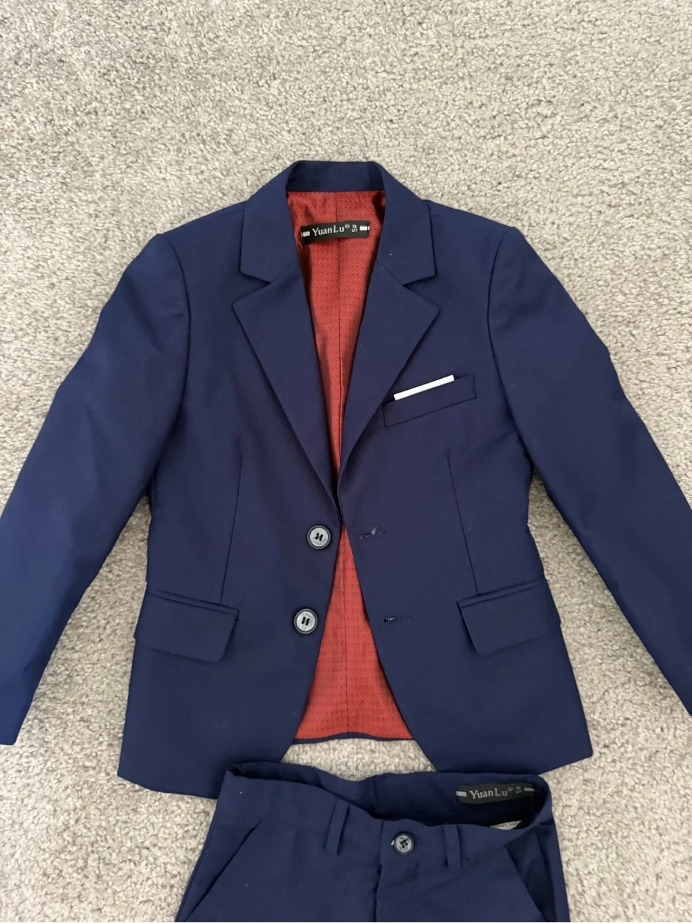 Boys Navy 3-Piece Dress Suit Set with Red Lining